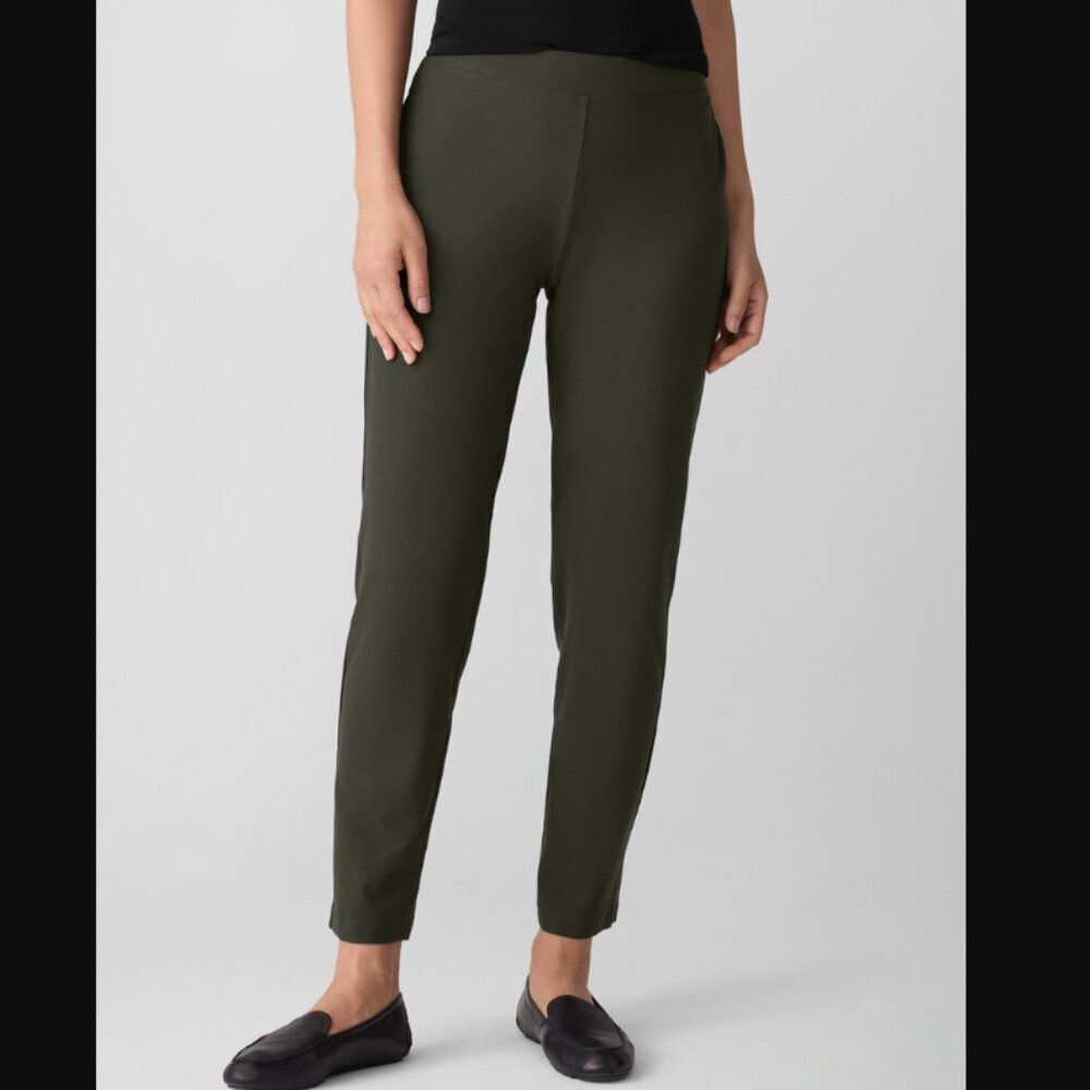 Eileen Fisher Slim Fit Washable Stretch Crepe Ankle Pants Olive Green Size S